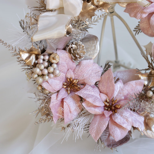 クリスマス～ロマンティックなピンクポインセチアリース リース は