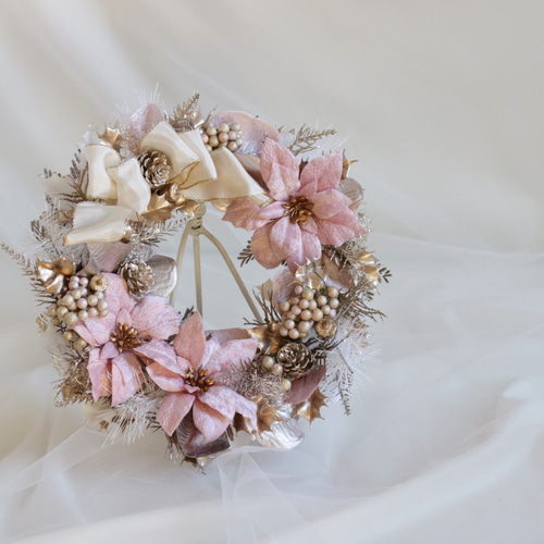 クリスマス～ロマンティックなピンクポインセチアリース リース は