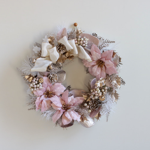 クリスマス～ロマンティックなピンクポインセチアリース リース は