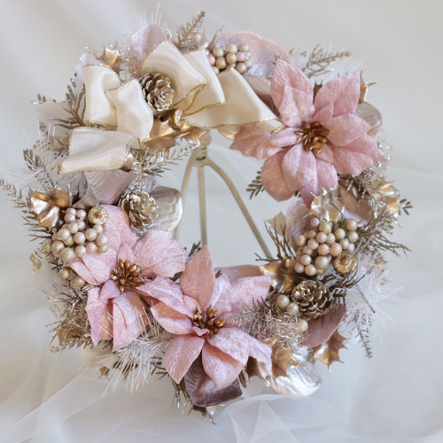 クリスマス～ロマンティックなピンクポインセチアリース リース は