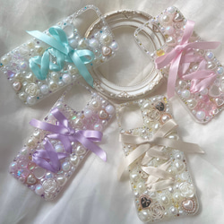 イニシャル&名入れ♡リボン✨水色 パール ツリー⭐︎キラキラ iPhoneケース イニシャル&名入れ♡リボン✨水色 パール ツリー⭐︎キラキラ