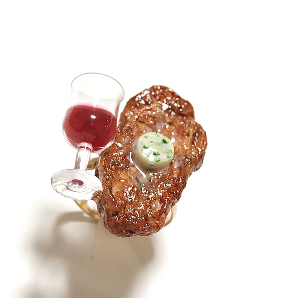 【セール！】サーロインステーキと赤ワインのリング♡ミニチュア、フェイクフード、食品サンプル、母の日 7枚目の画像