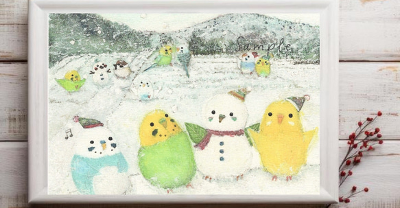 文字なし ポストカード3枚～雪だるまインコ～ ポストカード yuuwa