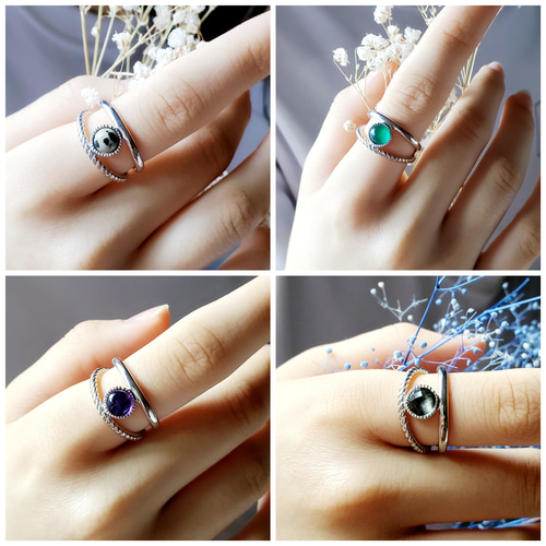 ご褒美リング選べる天然石カイヤナイト2連リング、ダブルアーム天然石