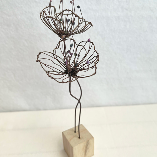 茶色のワイヤーフラワー2本セット ※おしべの色選べます ワイヤーアート
