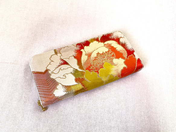 【大容量】obi長財布 『亀甲×華』帯/シルク/ファスナー 6枚目の画像