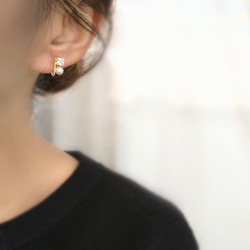 18kgp◆Pearl & square stone earrings      パールとジルコニアのシンプルイヤリング 4枚目の画像