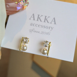 18kgp◆Pearl & square stone earrings      パールとジルコニアのシンプルイヤリング 18枚目の画像