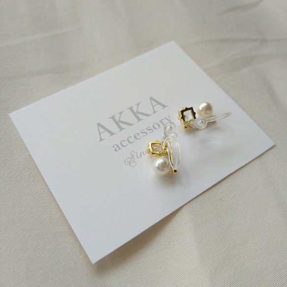 18kgp◆Pearl & square stone earrings      パールとジルコニアのシンプルイヤリング 14枚目の画像