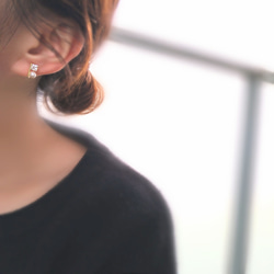 18kgp◆Pearl & square stone earrings      パールとジルコニアのシンプルイヤリング 5枚目の画像