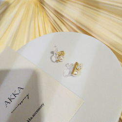 18kgp◆Pearl & square stone earrings      パールとジルコニアのシンプルイヤリング 15枚目の画像