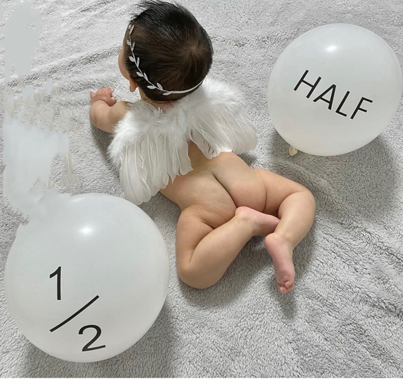 7月15日値下げ1380円➡️980円　天使の羽、ヘアバンド、ハーフバースデーバルーン2個セット記念写真用 3枚目の画像