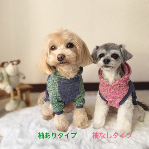 ハンドメイド犬の服　ターコイズ 犬服‼︎デニム風トレーナー×ジャズカラーミックス 袖あり 全2色⭐️XS