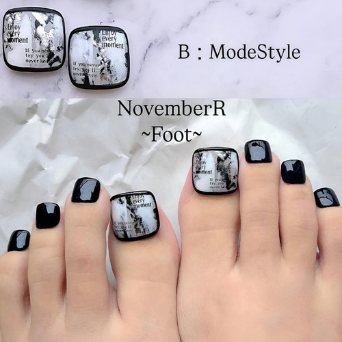 FA142⭐モノクロ系親指のみフットネイルチップ ネイルチップ（つけ爪