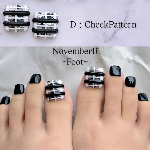 FA142⭐モノクロ系親指のみフットネイルチップ ネイルチップ（つけ爪