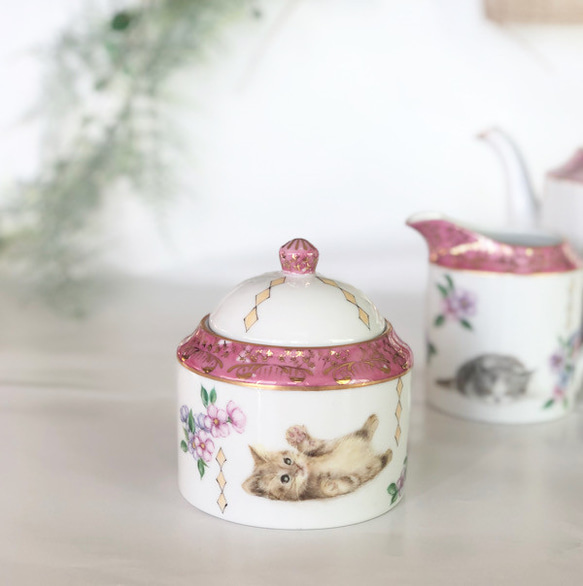 ポット・クリーマ・シュガー/可愛い猫の物語とラスター彩 ポット クリーマ ひと うつわ 愛sanjo