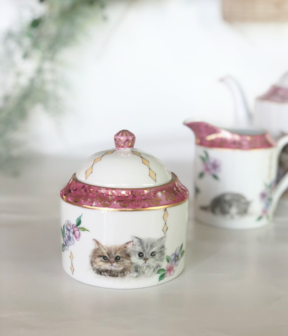 ポット・クリーマ・シュガー/可愛い猫の物語とラスター彩 ポット クリーマ ひと うつわ 愛sanjo