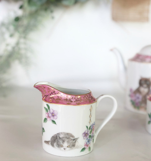 ポット・クリーマ・シュガー/可愛い猫の物語とラスター彩 ポット クリーマ ひと うつわ 愛sanjo