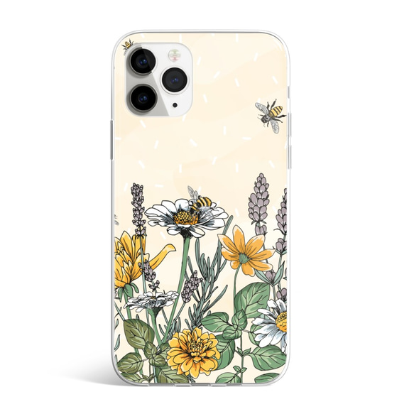 ほぼ全機種対応　花　デイジー　ラベンダー　蜂　ハチ　黄色　かわいい　おしゃれ　スマホケース　a107 2枚目の画像