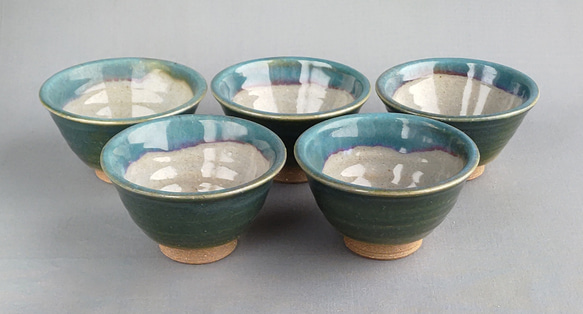 朝顔型煎茶茶碗　緑釉　五客組　【商品番号：00053】 2枚目の画像