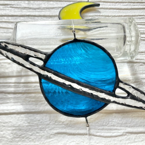 ステンドグラス】惑星と星のサンキャッチャー《定形外郵便にて送料無料