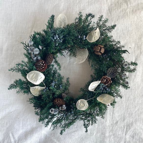冬のリース 〜ルナリアと針葉樹のクリスマスリース〜 プリザーブド  