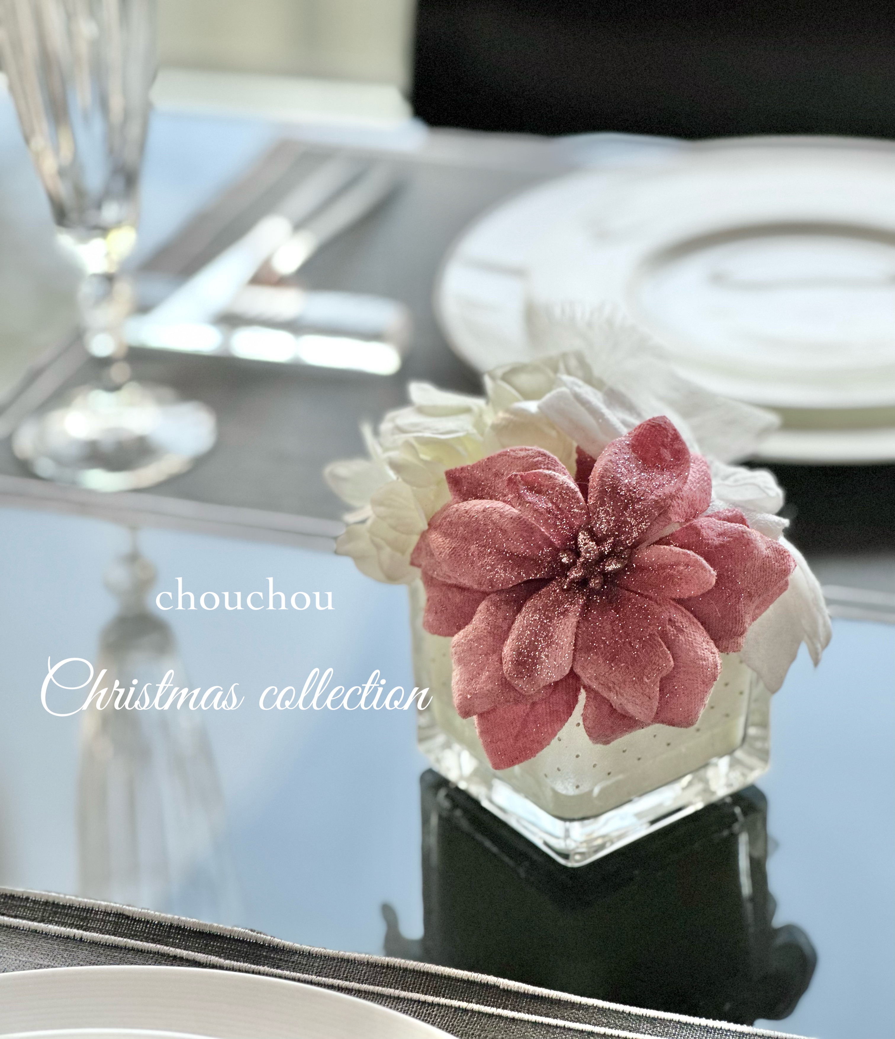 ホワイトピンクポインセチア　クリスマスアレンジメント　アートフラワー