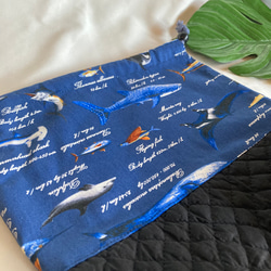 入園入学ランチバッグお弁当入れマチつき巾着47海の生き物水族館図鑑Nサメいるかくじら 2枚目の画像