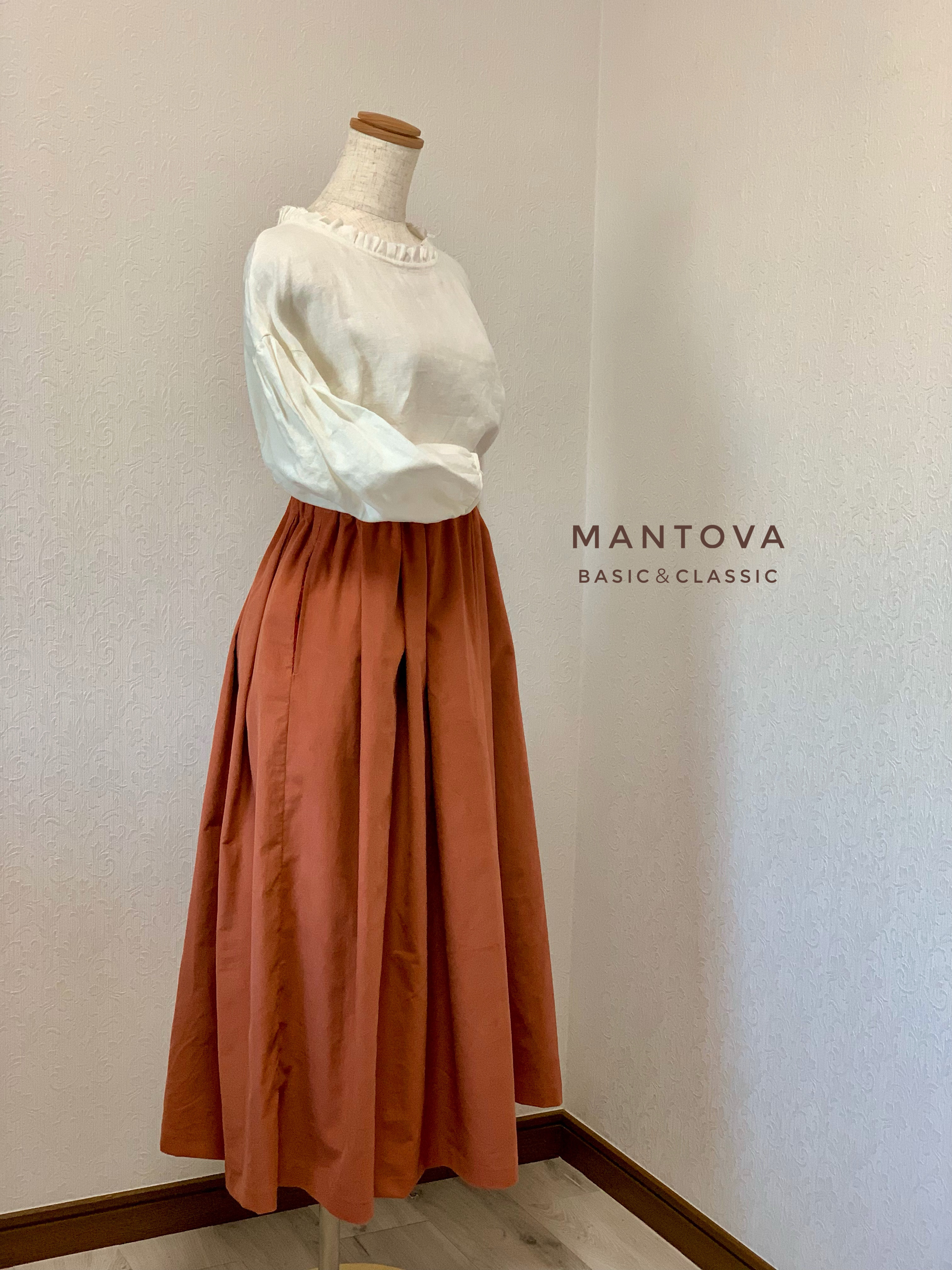 コーデュロイスカート　ウイリアムモリスポケット　タック&ギャザー　テラコッタピンク　送料無料