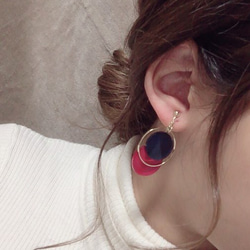 Asymmetry color pallet pierce/earring(Red×Navy) 2枚目の画像