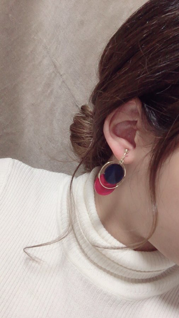 Asymmetry color pallet pierce/earring(Red×Navy) 2枚目の画像