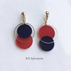 Asymmetry color pallet pierce/earring(Red×Navy) 1枚目の画像