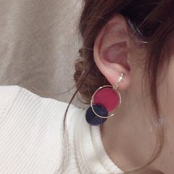 Asymmetry color pallet pierce/earring(Red×Navy) 3枚目の画像