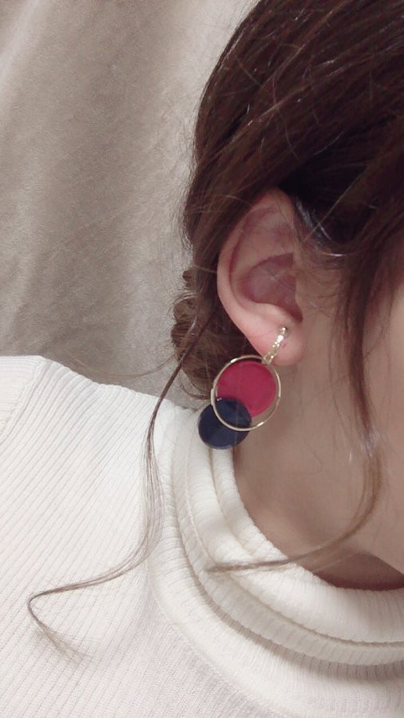 Asymmetry color pallet pierce/earring(Red×Navy) 3枚目の画像