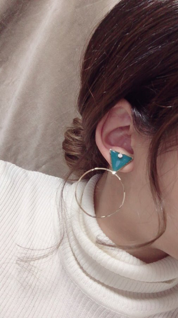 Triangle▽ bighoop pierce/earring(Green) 2枚目の画像