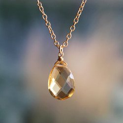 十一月生日石，黃水晶（寶石品質，水滴形切割）項鍊 (K14GF) 第1張的照片