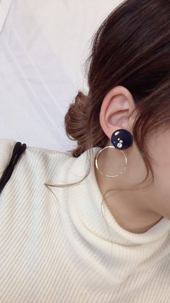 2way 3color hoop pierce/earring(Navy) 3枚目の画像