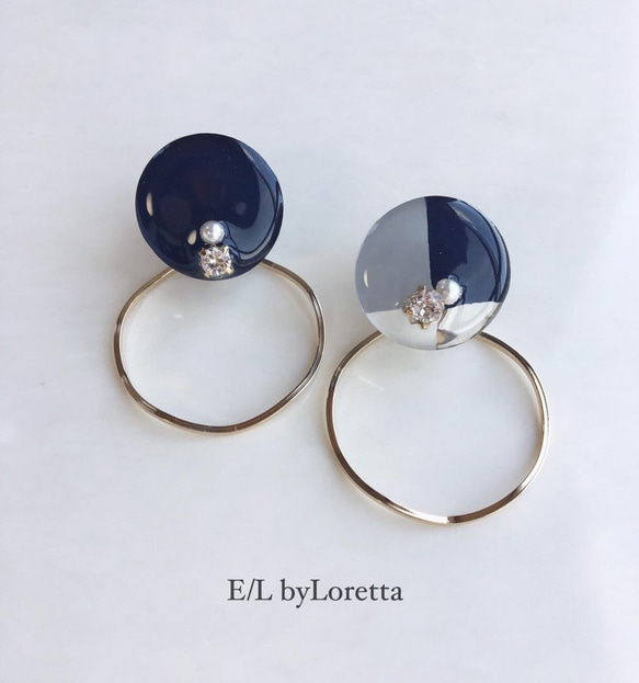 2way 3color hoop pierce/earring(Navy) 1枚目の画像