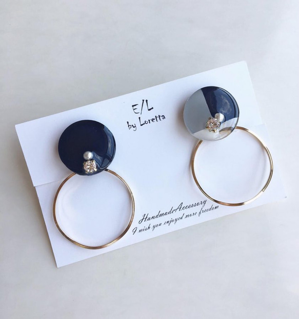 2way 3color hoop pierce/earring(Navy) 2枚目の画像