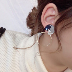 2way 3color hoop pierce/earring(Navy) 5枚目の画像