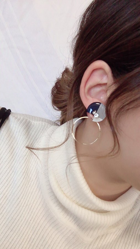 2way 3color hoop pierce/earring(Navy) 5枚目の画像