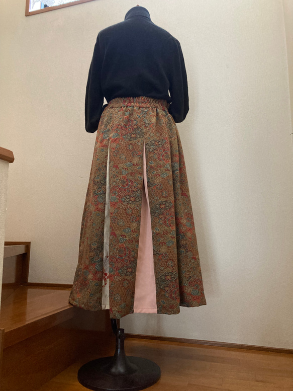 着物リメイクスカート　#14枚剥ぎスカート#更紗模様 3枚目の画像