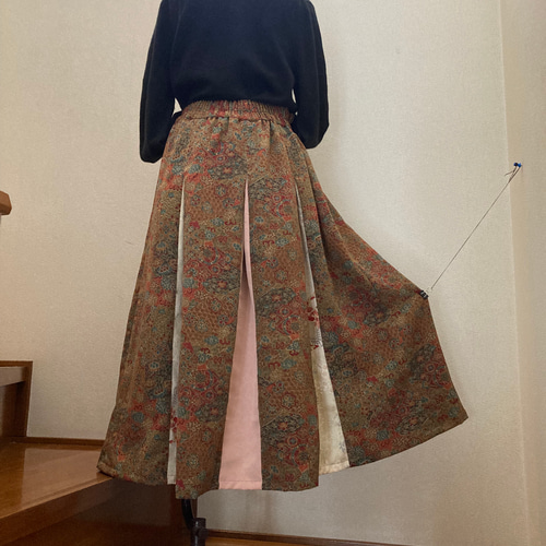 着物のリメイクスカート 着物リメイクスカート #14枚剥ぎスカート#更紗模様 フレア