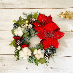 キラリ赤いポインセチアのクリスマスリース クリスマスリース 玄関