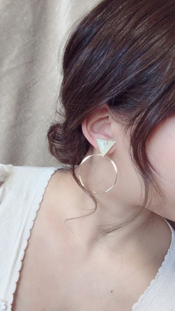 Triangle▽ bighoop pierce/earring(Ivory) 2枚目の画像