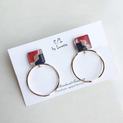 3color square hoop pierce/earring(Red×Navy) 2枚目の画像