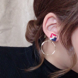 3color square hoop pierce/earring(Red×Navy) 3枚目の画像