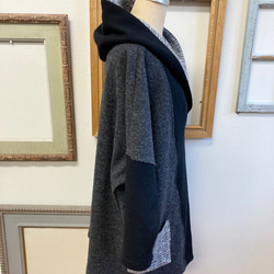 促銷價 ★ 時尚雙色 ❤️ 粗花呢羊毛蝙蝠派克大衣黑灰色（尺碼從 L 到 LL） 第10張的照片