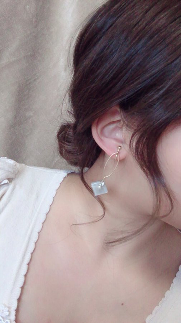 Asymmetry Shizuku square oval hoop pierce/earring 4枚目の画像