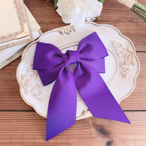 ビッグダブルリボン パンジーパープル 紫 リボンヘアアクセサリー
